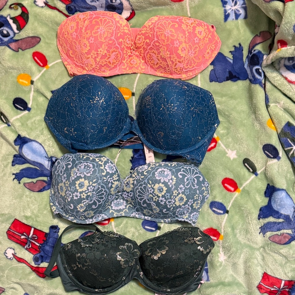 Victoria's Secret Lace Bra Set - Pink, Blue, Green - 34DD